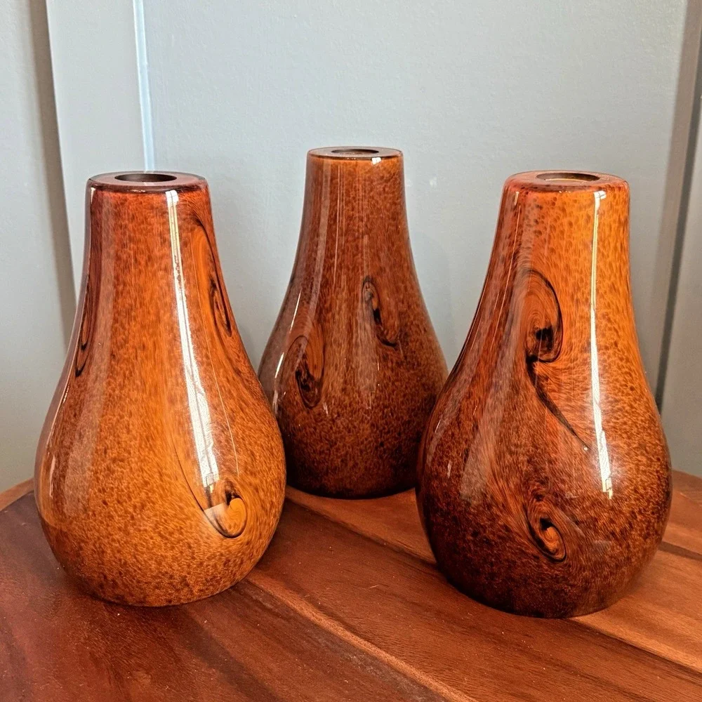 Set of 3 Amber Swirl Glass Pendant Lamp Shades Mission Style Cognac Tortoise